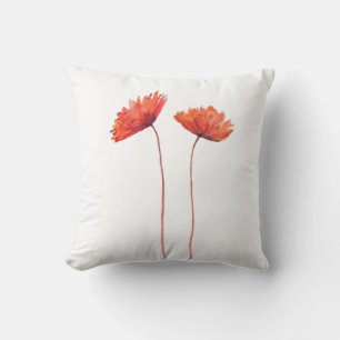 Red Poppy Watercolor Flower Botanical Art Throw Pi Cushion