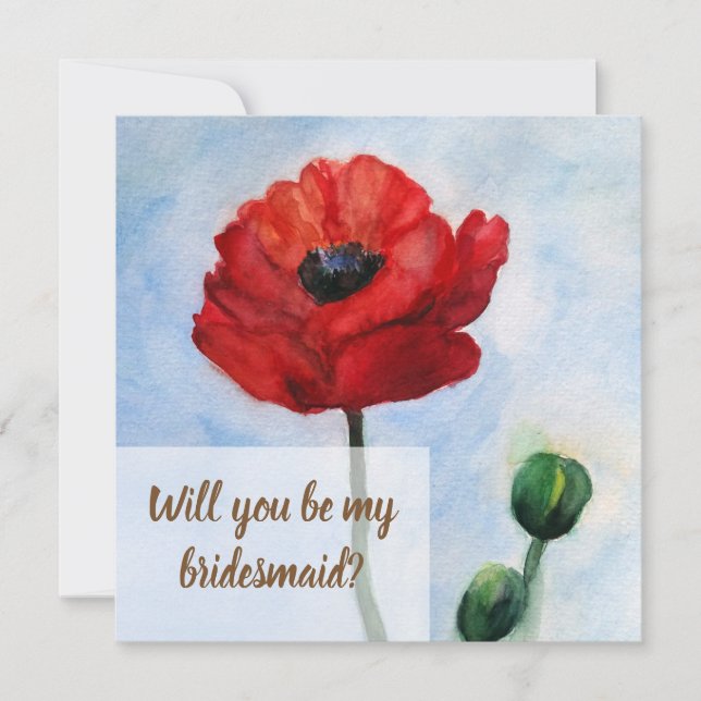 Red Poppy Watercolor  flowergirl card (Front)