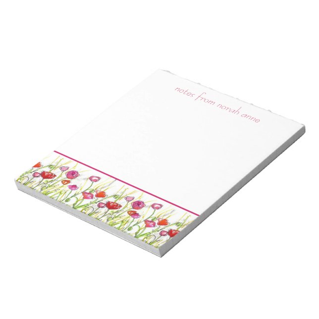 Red Poppy Watercolor Flowers Border Notepad (Rotated)