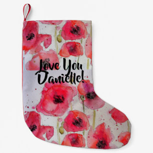 Red Poppy Watercolor Flowers Floral Love Stocking
