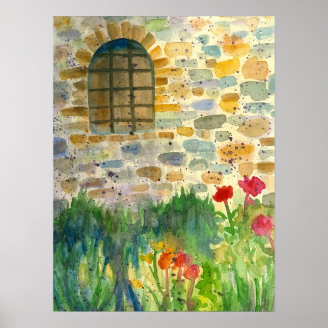 Red Poppy Watercolor Flowers Painted Window Poster (Front)