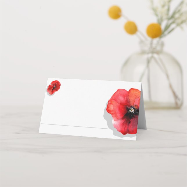 Red poppy watercolor place card (Front)