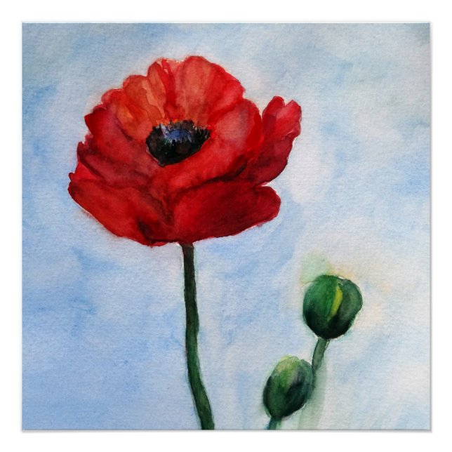 Red poppy watercolor Poster Paper (Semi-Gloss) (Front)