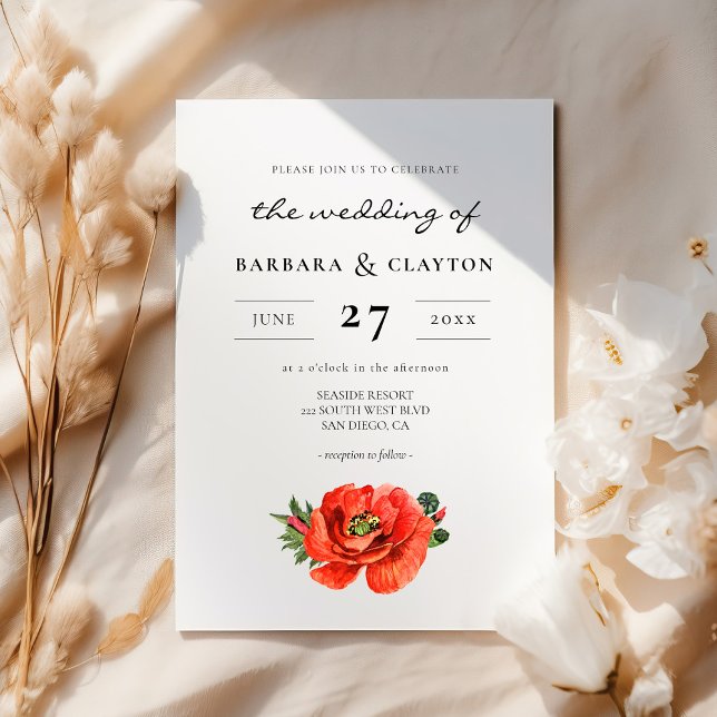 Red poppy watercolor wedding invitation (Creator Uploaded)