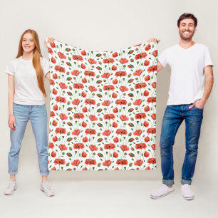 Red Poppy Watercolor Wildflower Fleece Blanket