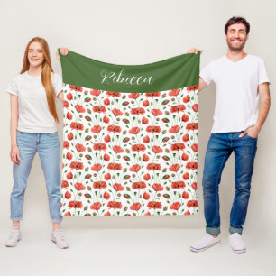 Red Poppy Watercolor Wildflower Name  Fleece Blanket