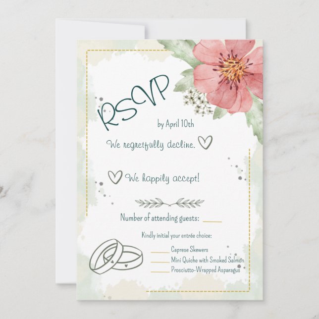 Red Poppy Watercolour Florals RSVP Card (Front)