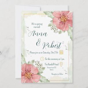 Red Poppy Watercolour Florals Wedding Invitation