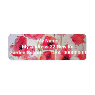 Red Poppy Watercolour Flower Return Address Labels