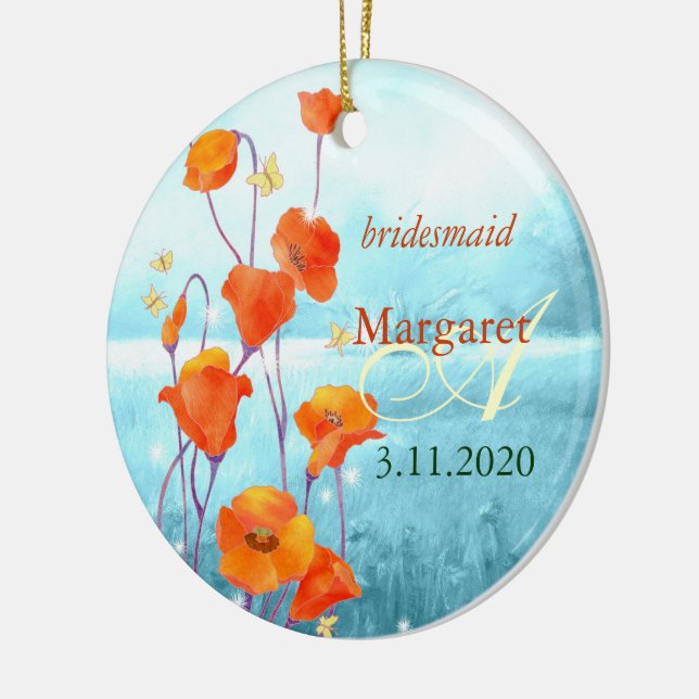 Red Poppy Wedding Bridesmaids Gift Ceramic Tree Decoration (Left)
