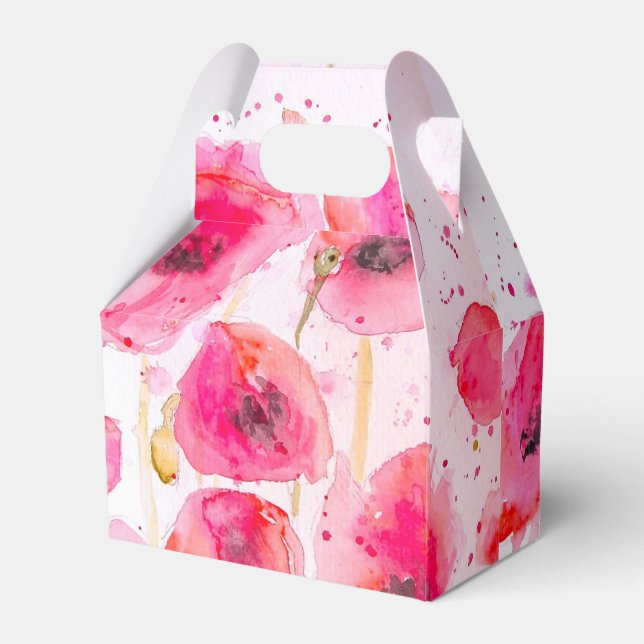 Red Poppy Wedding Cake Favour Box Floral Flowers (Front Side)