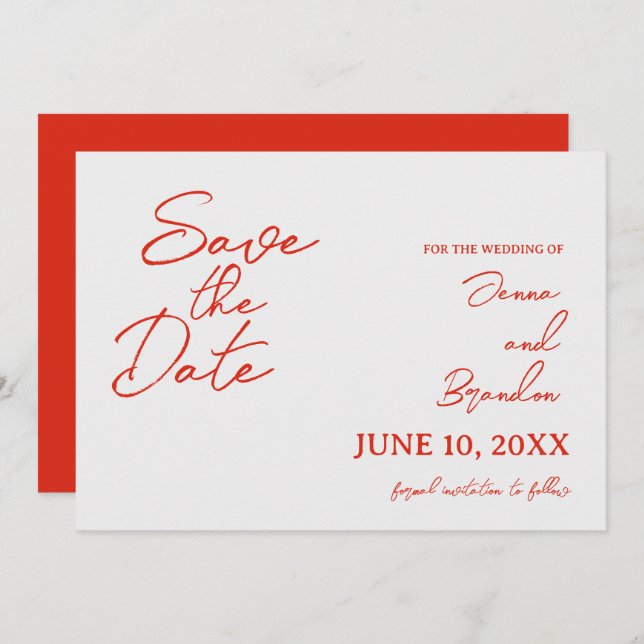 Red Poppy Wedding Flat Save The Date Card (Front/Back)