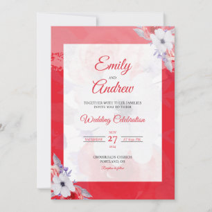 Red Poppy White Elegant Floral Watercolor Wedding Invitation