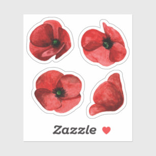 Red Poppy Wildflower Set of 4 Wedding Kiss Cut