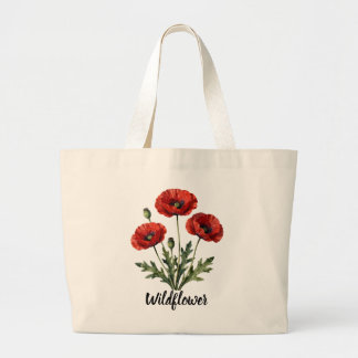 Red Poppy Wildflower Tote Bag |  