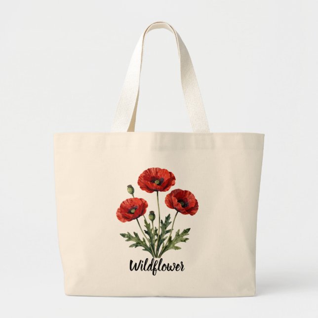 Red Poppy Wildflower Tote Bag |   (Front)