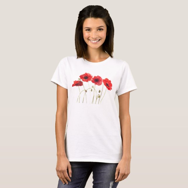 Red Poppy Wildflowers poppies flowers Vintage T-Shirt (Front Full)