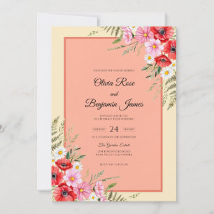 Red Poppy Yellow Wedding Invitation
