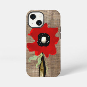 Red poppy yute organic brown gingham Rupydetequila iPhone 13 Mini Case