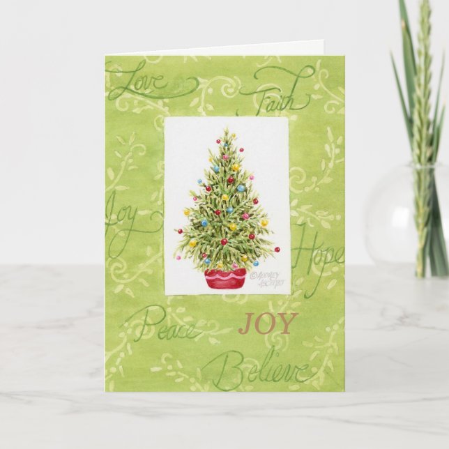 Red Pot Christmas Tree of JOY Greeting Card (Front)