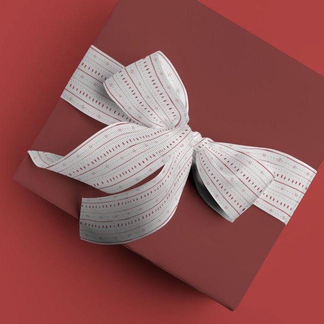 Red Pottery Satin Ribbon (Red pottery pattern on white ribbon.)