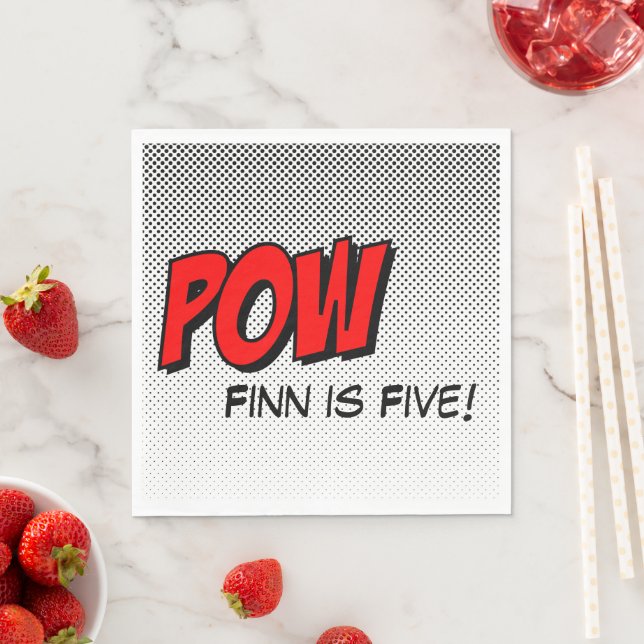 Red "Pow" Superhero Editable Comic Text  Napkin (Insitu)