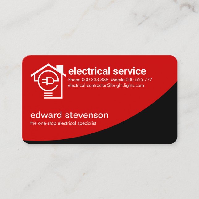 Red Power Curve Letter-e Bulb Home Business Card (Front)