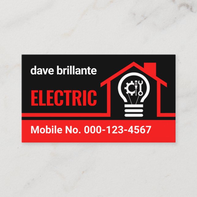 Red Power Line Electrical Bulb Business Card (Front)