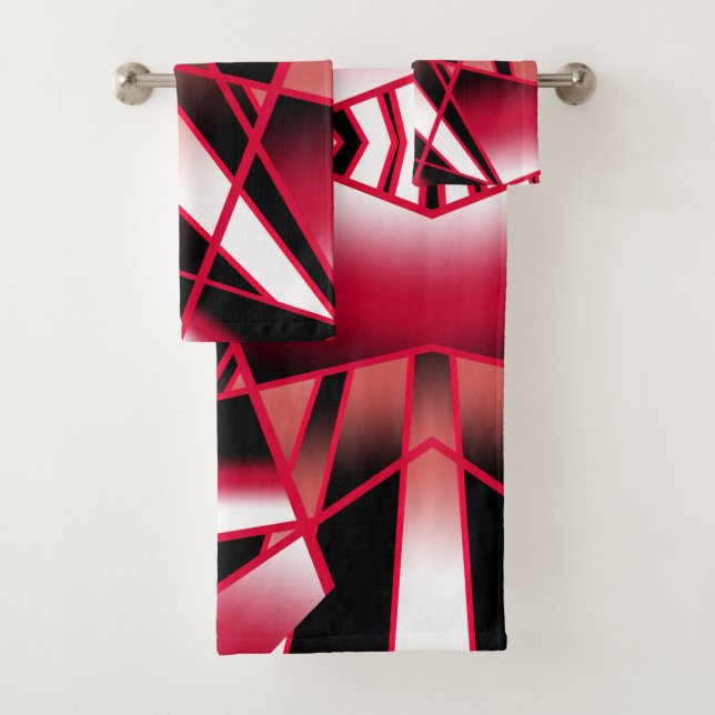Red Power Perspective Gradient Colour Filled Art Bath Towel Set (Insitu)