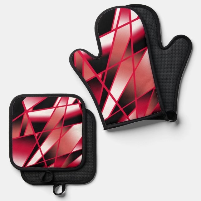 Red Power Perspective Gradient Colour Filled Art Oven Mitt & Pot Holder Set (Front/Back)