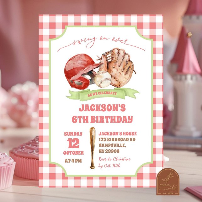 Red Preppy Baseball Swing on Over Birthday Invitation (Creator Uploaded)