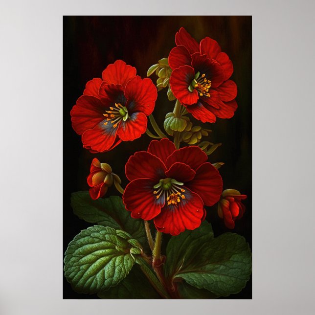 Red Primrose Flowers Art Print Poster (Front)