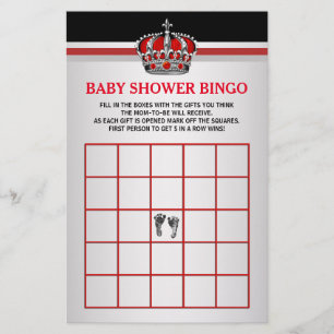 Red Prince Baby Bingo Baby Shower Bingo Card