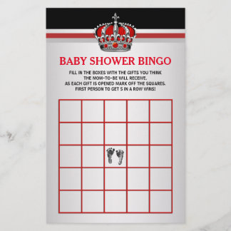 Red Prince Baby Bingo Baby Shower Bingo Card