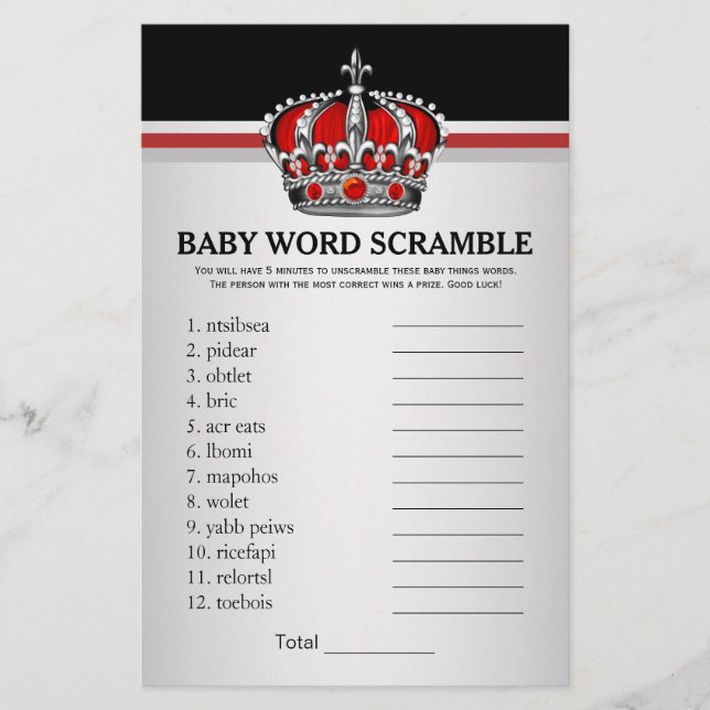 Red Prince Crown Baby Shower Games Flyer (Front)