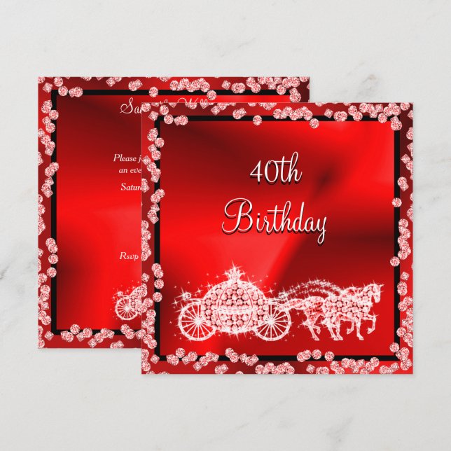 Red Princess Coach & Horses 40th Birthday Invitation (Front/Back)
