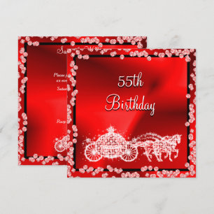 Red Princess Coach & Horses 55th Birthday Invitation