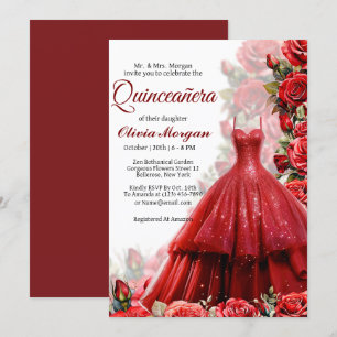 Red Princess Dress Quinceanera Invitation