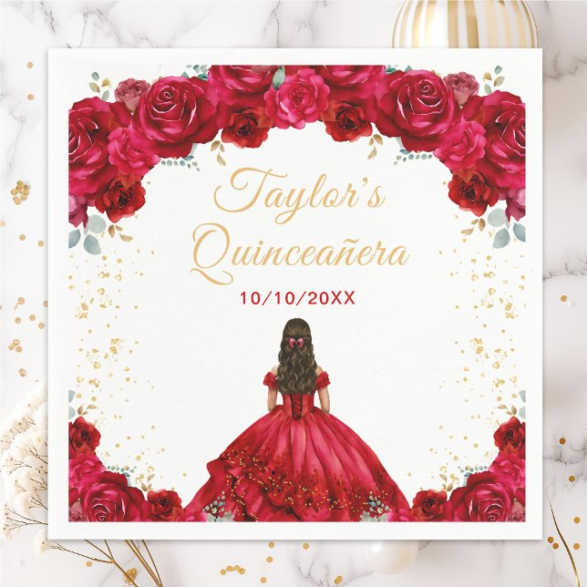 Red Princess Floral Quinceañera Napkin (Creator Uploaded)