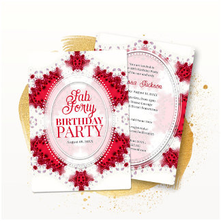 Red Princess Fractal Lace Fab Forty Birthday Invitation