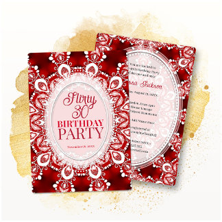 Red Princess Fractal Lace Flirty 30 Birthday Party Invitation