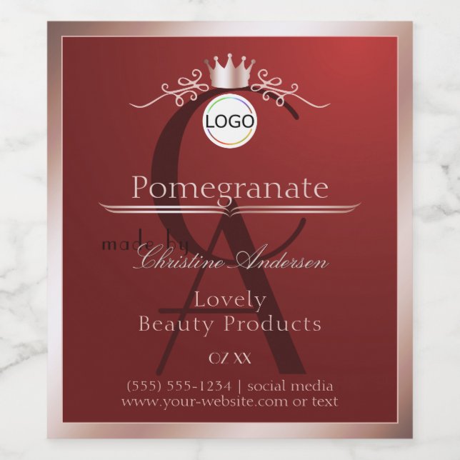 Red Product Label Rose Gold Frame Logo Monogram (Single Label)