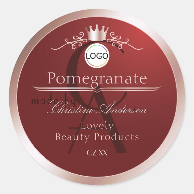 Red Product Label Rose Gold Frame Logo Monogram (Front)