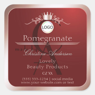 Red Product Label Rose Gold Frame Logo Monogram