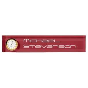 Red Professional Business Nameplate with Clock