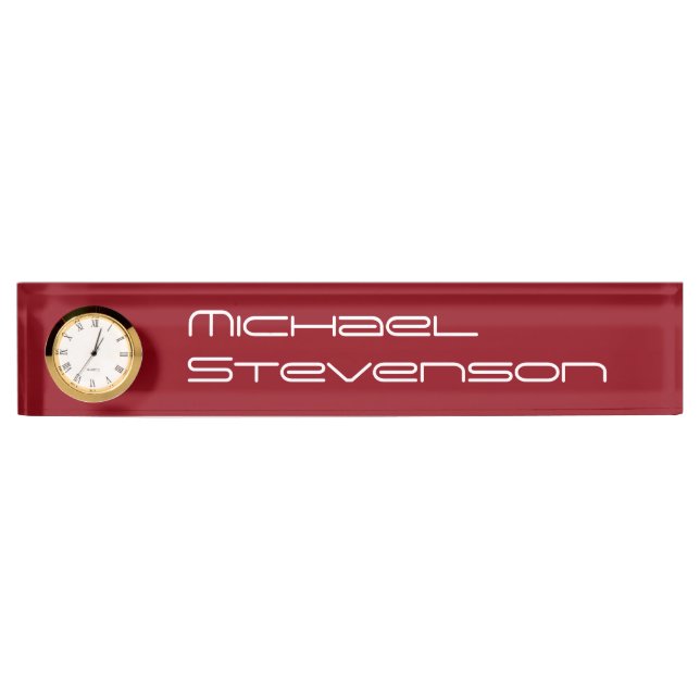 Red Professional Business Nameplate with Clock (Front)
