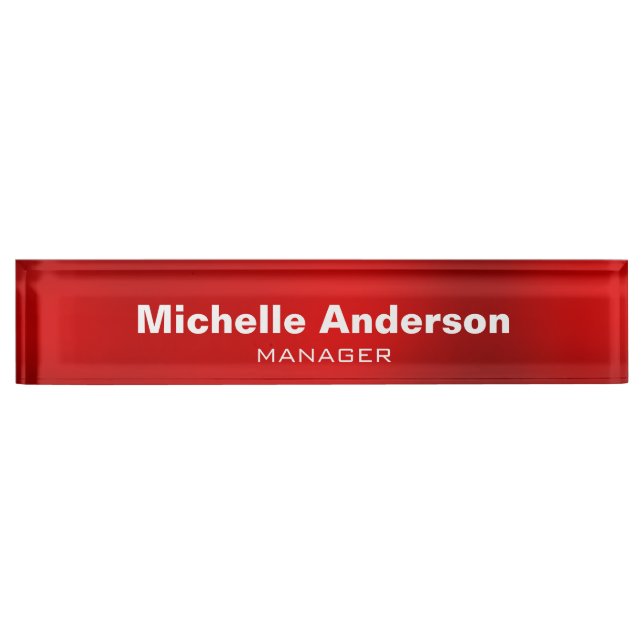 Red Professional Manager Modern Plain Nameplate (Front)