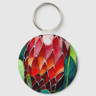 Red Protea flower original watercolour art Key Ring
