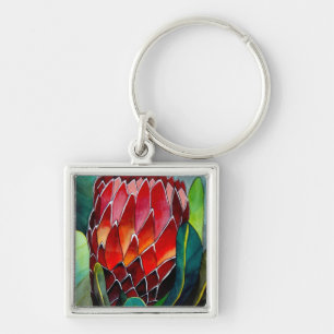Red Protea flower original watercolour art Key Ring