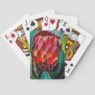 Red Protea flower original watercolour art Playing Cards